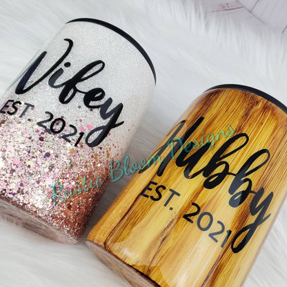 GLITTER Bride and Groom Tumbler Bridal Party Gift Mrs. MR. Personalized Bride To Be Custom Tumbler Wifey Hubby Coffee mug Can Coozie wedding