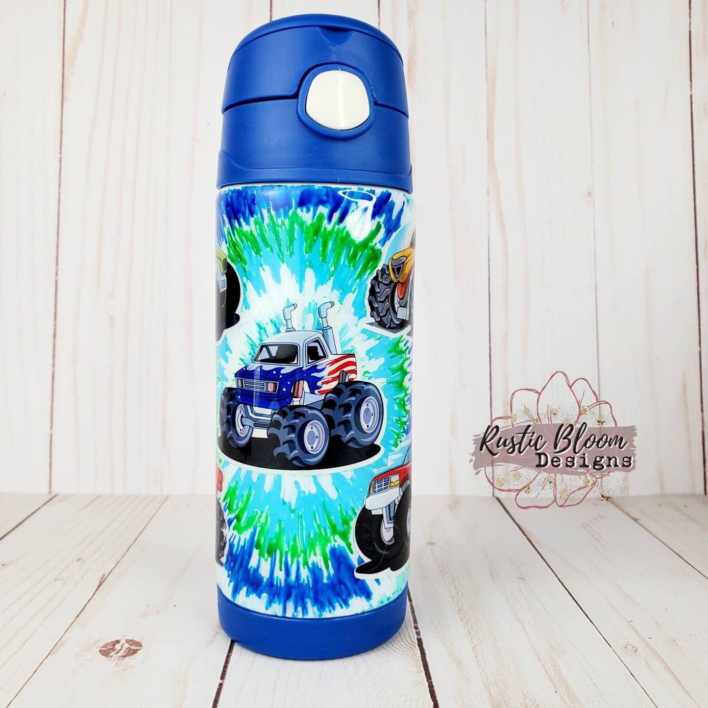 Monster Truck Tie-Dyed Kids Water Bottle Flip Top Tumbler Kids Birthday gift Custom Cups Boy Gifts Personalized gifts Son gift
