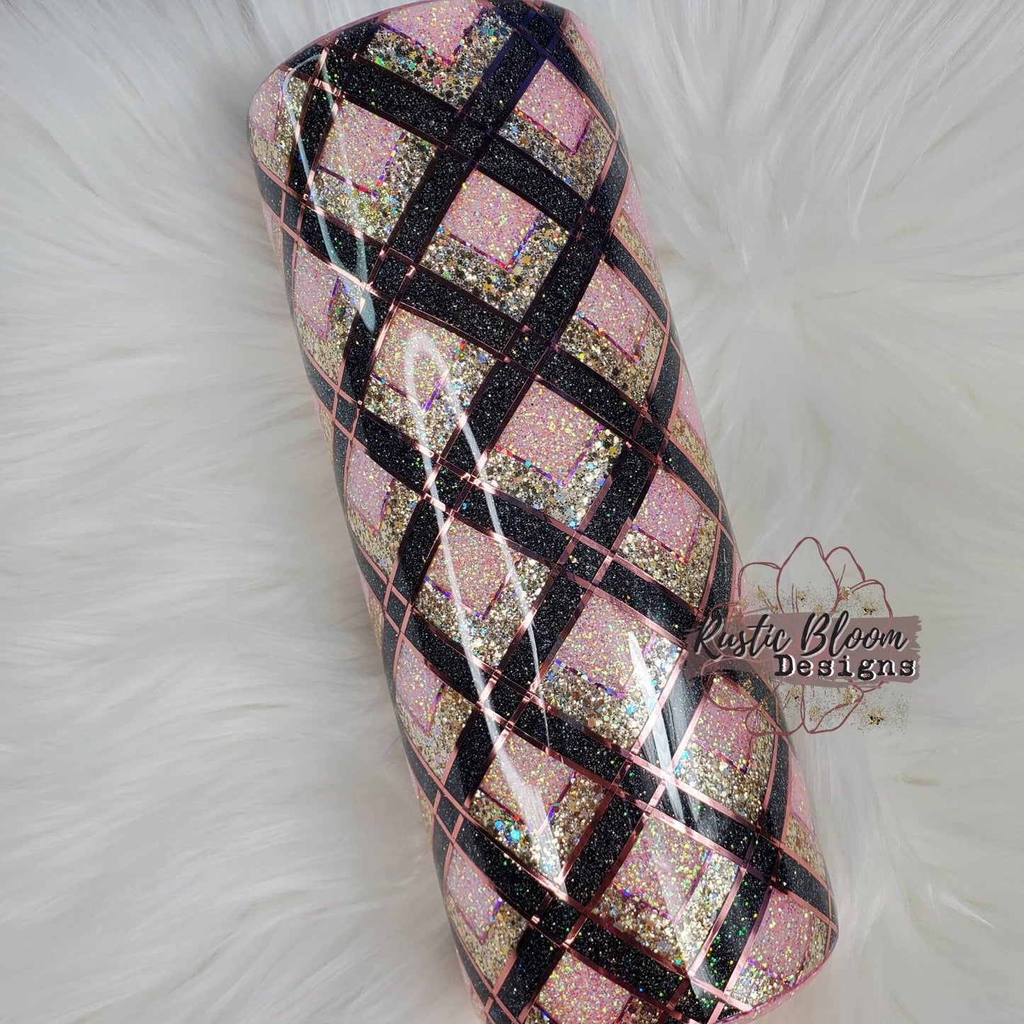 Glitter Pink Gold Lattice  Pattern Tumbler Custom Gift for Her Personalized Travel Insulated Travel Mug To Go Insulated Stainless steel Cup