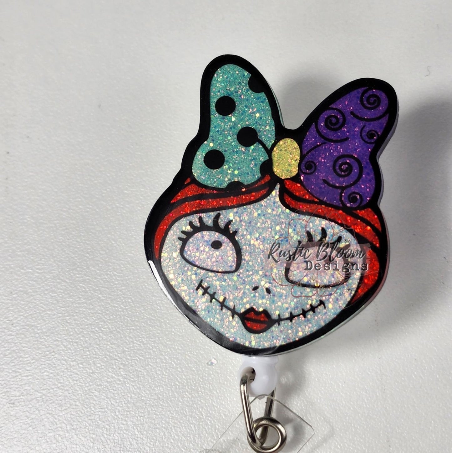 Sally Nightmare Before Christmas inspired Sally Glitter Retracatable Badge Reel Custom Personalized Nurse Cute Badge Reel