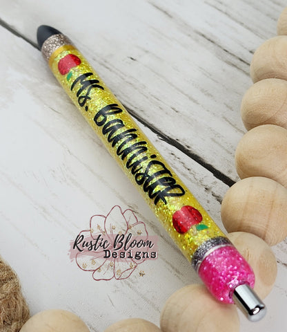 Personalized Pencil Glitter Gel Pen, Epoxy flower Nurse Gift Pen, Teacher Pen Gift Custom Gift for her, Planner accessories