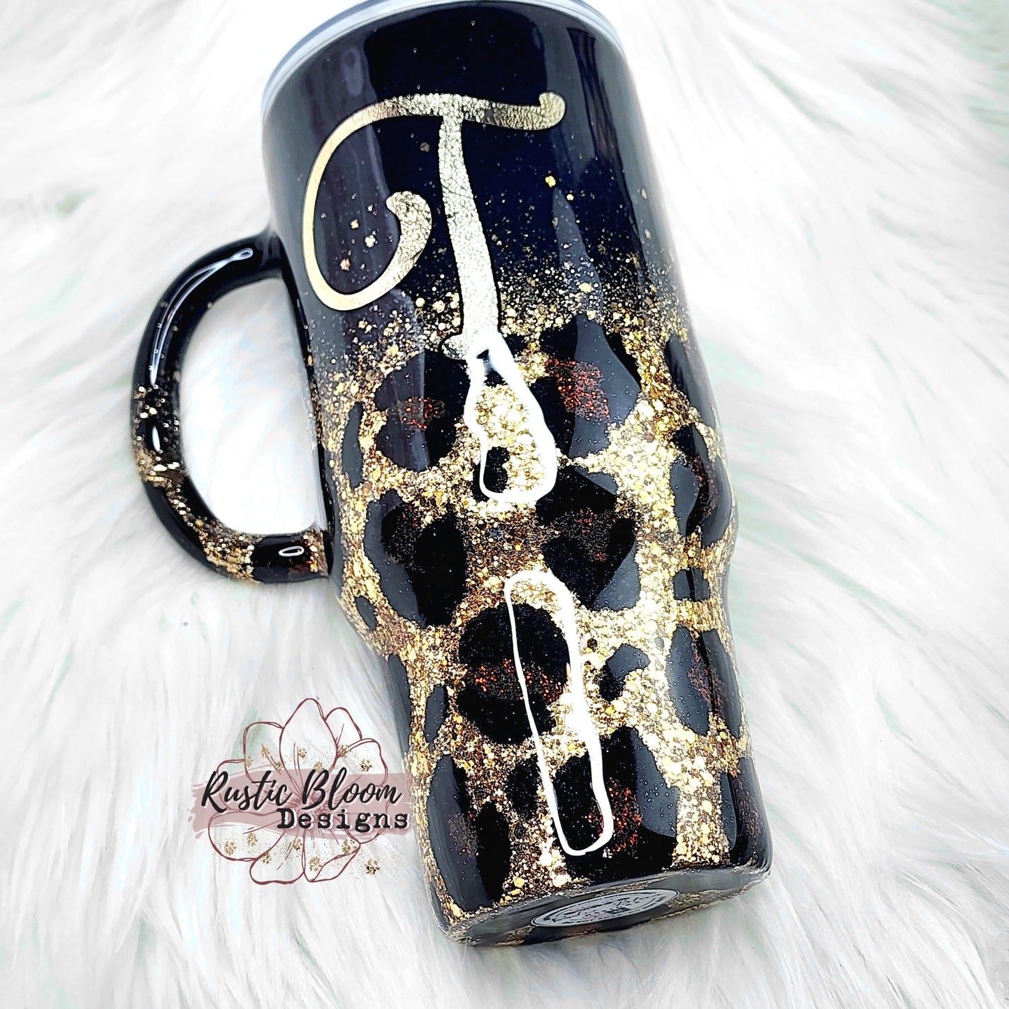 Personalized Black Gold Leopard Glitter Tumbler