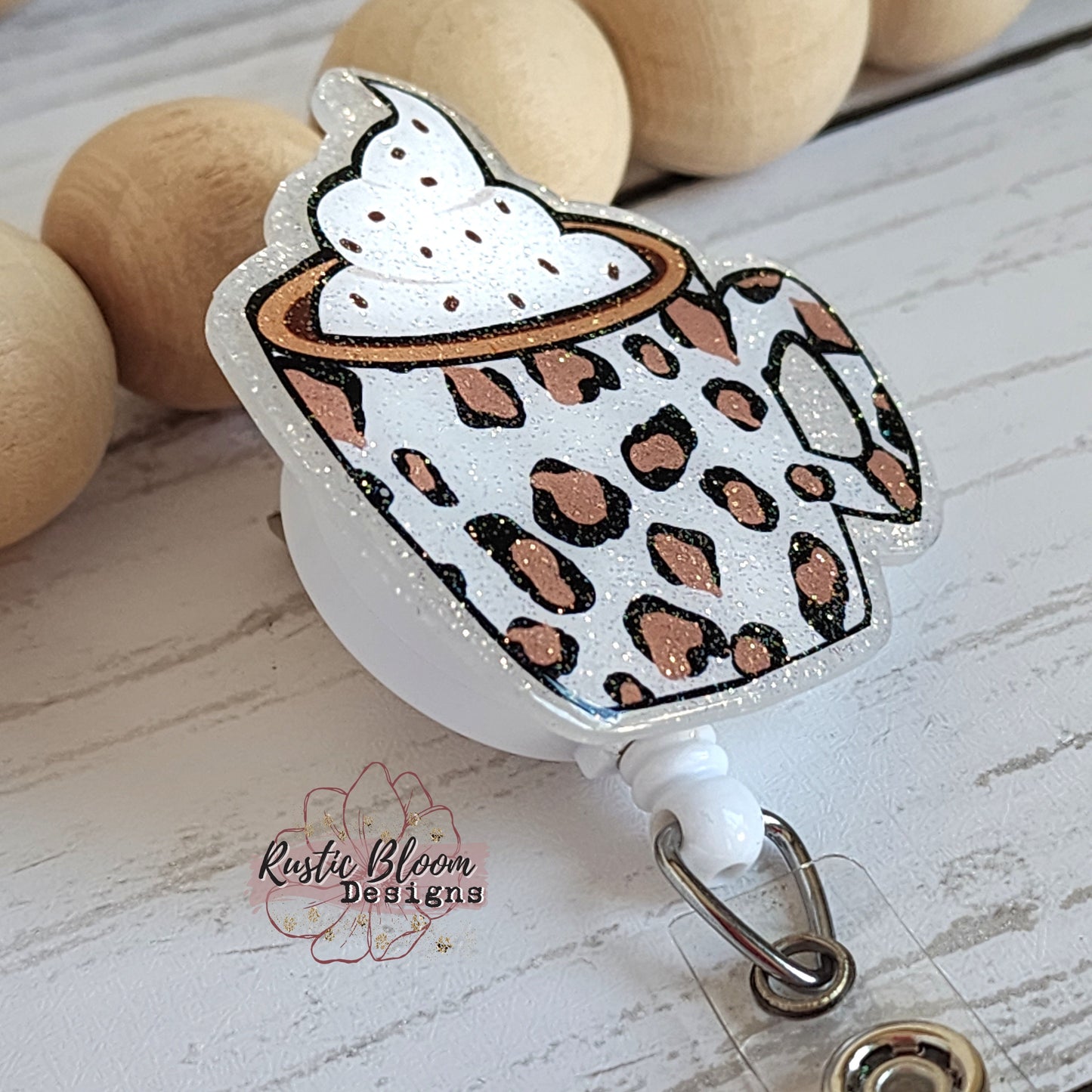 Leopard Print Coffee Mug ID Holder Nurse Gift for Teacher Halloween Badge Holiday Name Holder