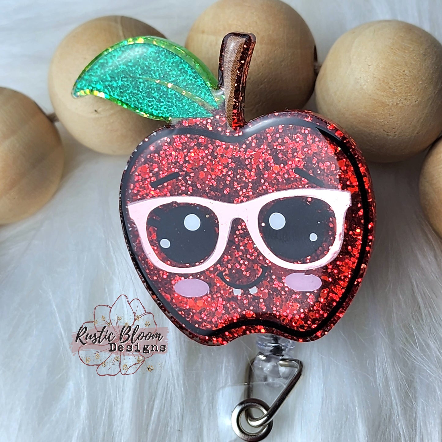 Glitter Apple Teacher Badge Reel Retractable Interchangeable teacher Name Holder Custom Gift For Her Work ID holder Teacher ID Tag gift