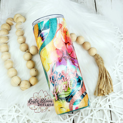 Glitter Pink Coral Teal Floral Swirl Wave Tumbler Custom Gift for Her Travel Mug Personalized Insulated Coffee Cup Hot Drinks Cold