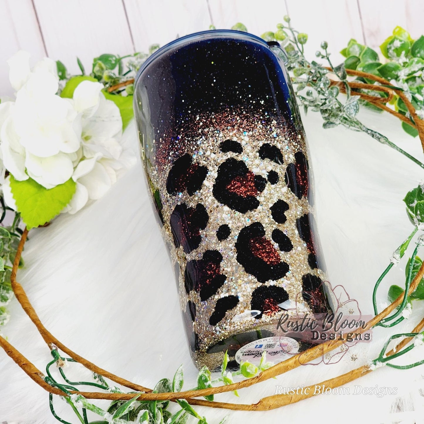 Personalized Black Gold Leopard Glitter Tumbler