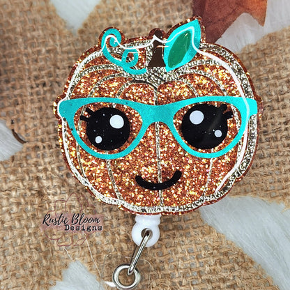 Fall Leopard Pumpkin Glitter Badge Reel  Interchangeable Name Tag Work ID Holder Personalized Nurse Gift for Teacher Holiday Badge
