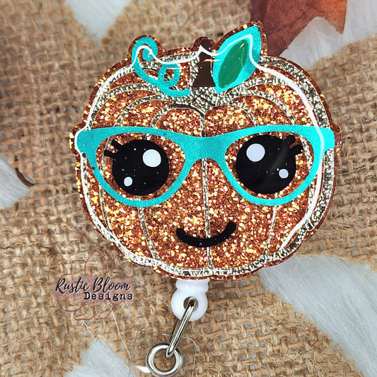 Fall Leopard Pumpkin Glitter Badge Reel  Interchangeable Name Tag Work ID Holder Personalized Nurse Gift for Teacher Holiday Badge