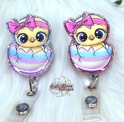 Cute Glitter Chick in egg, Easter Badge Reel, Cute Badge Reel, Nurse badge reel Retractable Reel Glitter Badge Reel Gift for Easter
