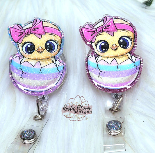 Cute Glitter Chick in egg, Easter Badge Reel, Cute Badge Reel, Nurse badge reel Retractable Reel Glitter Badge Reel Gift for Easter