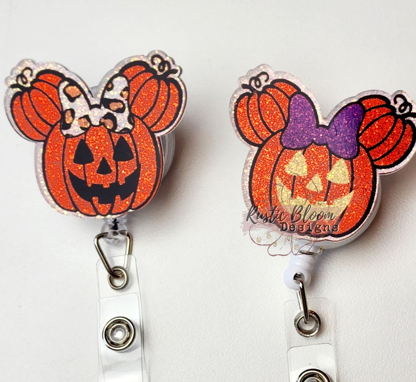 Pumpkin Mickey Ears Glitter Badge Reel Halloween Interchangeable Name Tag Work ID Holder Personalized Nurse Gift for Teacher holiday Badge