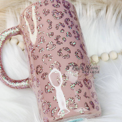 Glitter Pink Peekaboo Leopard Print Cheetah Tumbler Custom Gift for Her Travel Mug Personalized Insulated Coffee Cup with Handle Hot Drinks