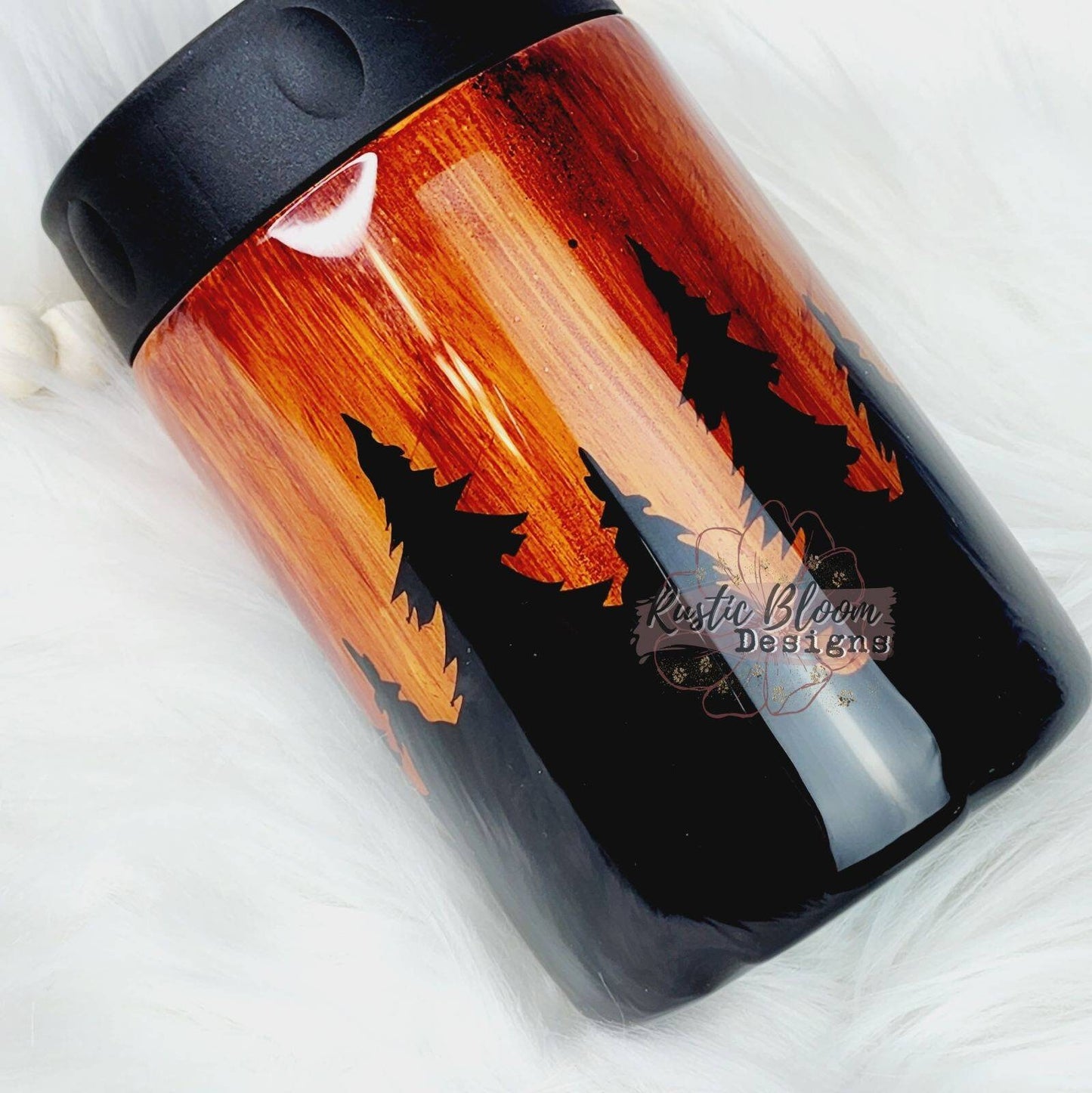 Woodgrain Tumbler Can coozie personalized can cooler forest mountains beer Coozie Custom mug Husband in woods gift for men Dad gift Guy Camo