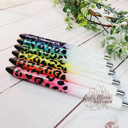 Personalized Glitter Pens Ombre  Leopard Pen Epoxy Cheetah pens Nurse Gift Writing Pen Teacher Gifts Ideas Gel Pens Custom gold pens glitter