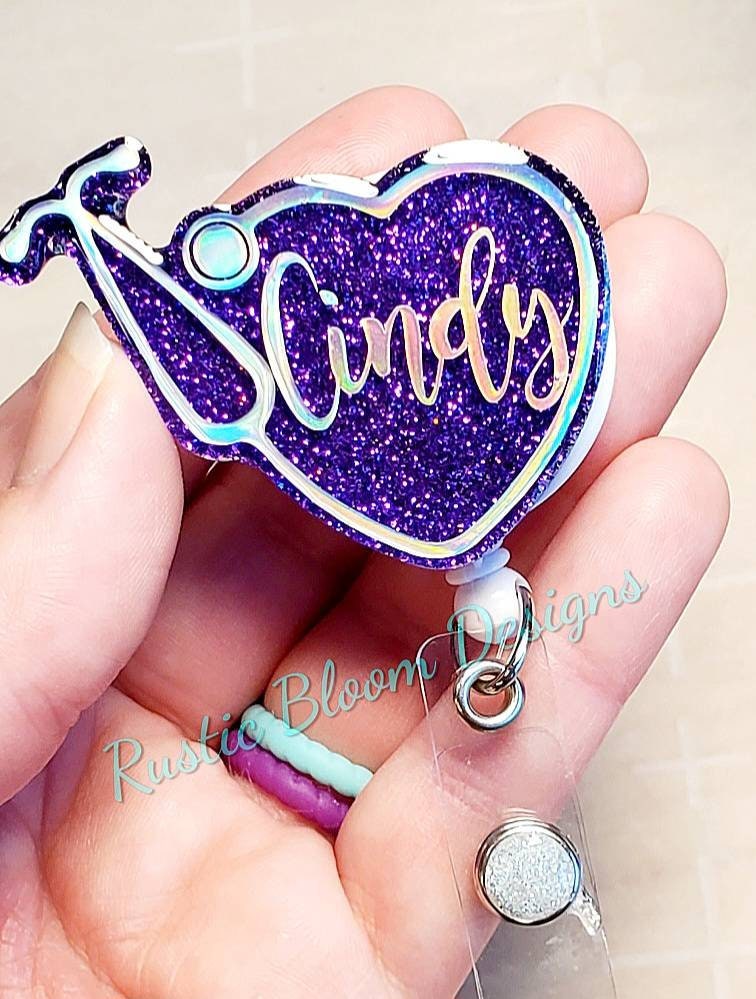 Nurse Heart Glitter Stethescope Badge Reel Interchangeable Custom nurse gift for her teacher gift personalized Healthcare Badge Holder