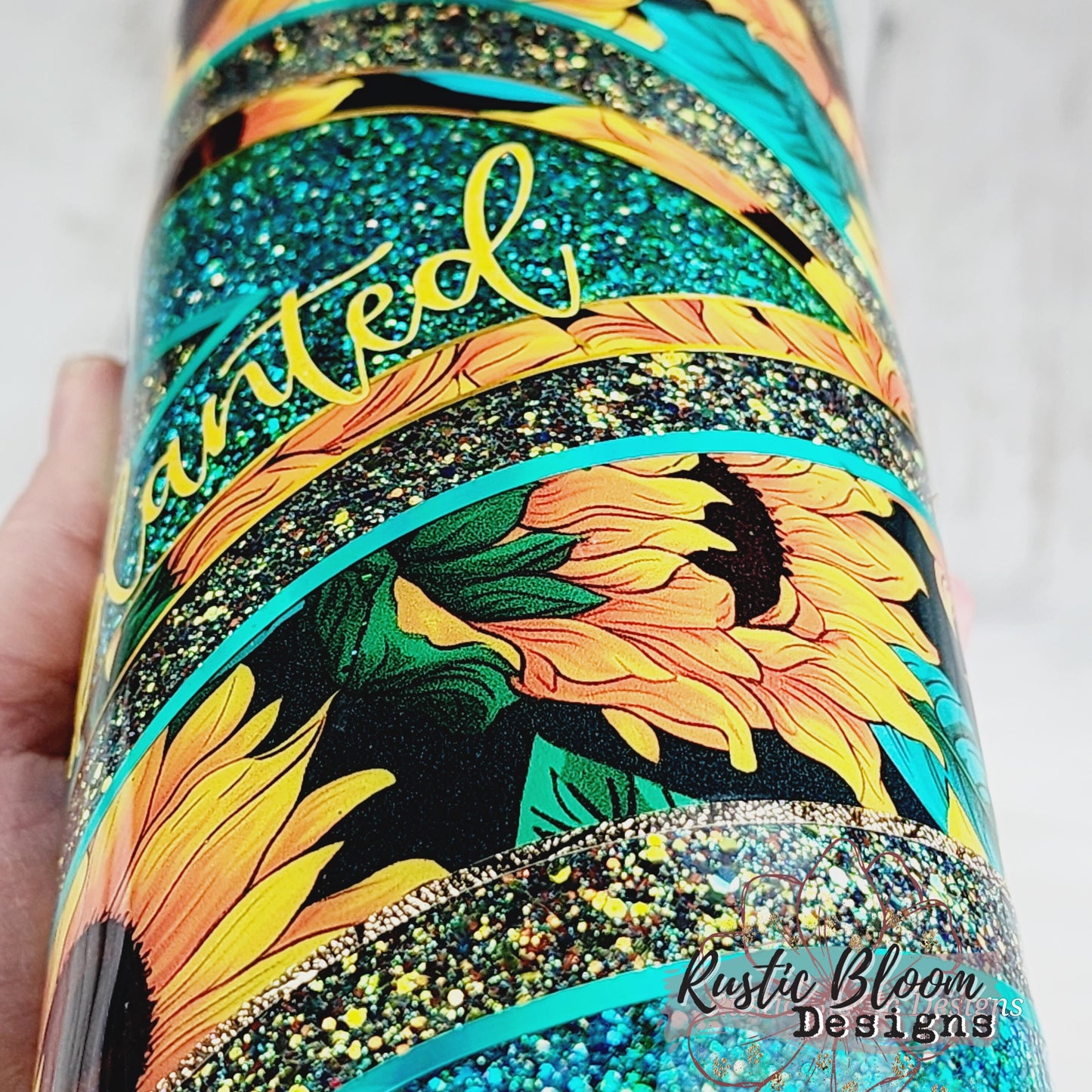 Glitter Sunflower VSplit Tumbler Gift for Her Custom Cups Personalized gifts Teal  VSplit 30oz Ready-to-ship