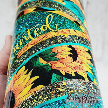 Glitter Sunflower VSplit Tumbler Gift for Her Custom Cups Personalized gifts Teal  VSplit 30oz Ready-to-ship