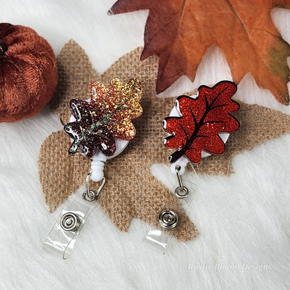 Fall Leaf Glitter Badge Reel Interchangeable Name Tag Work ID Holder Personalized Nurse Gift for Teacher Holiday Badge Seasonal Badge
