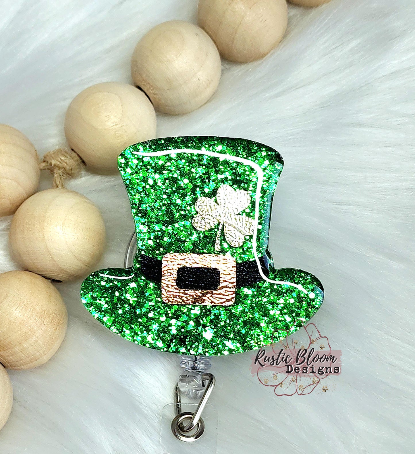 Glitter Leprechaun Hat St Patrick's Day Badge Reel