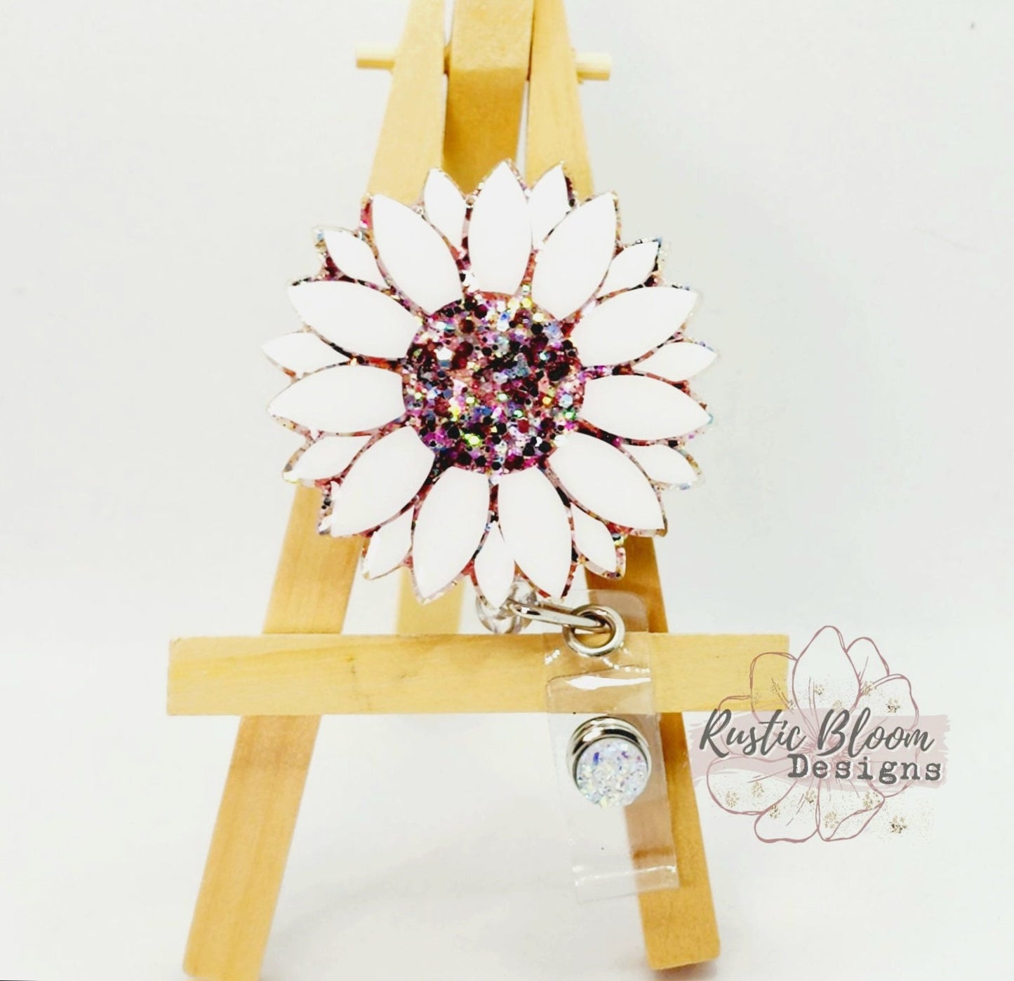 Glitter Sunflower Badge Reel Retractable Interchangeable Nurse Name Holder Custom Gift For Her Work ID holder Teacher ID Tag
