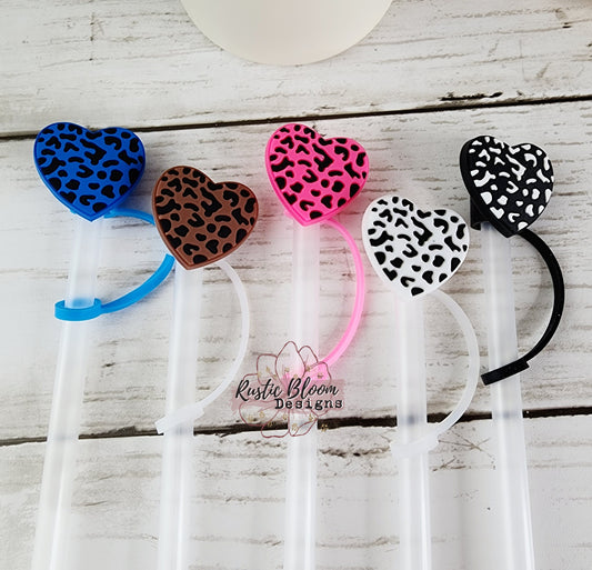 Leopard Heart Straw Topper Straw Cap Straw Buddy Dust Cover Gift for her,  personal Straw Cover cheetah lover