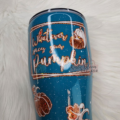 Pumpkin Glitter Peakaboo Tumbler Teal, Orange Whatever Spices Your Pumpkin insulated Custom fall Tumbler To Go Cup Gift for Her Seasonal Cup
