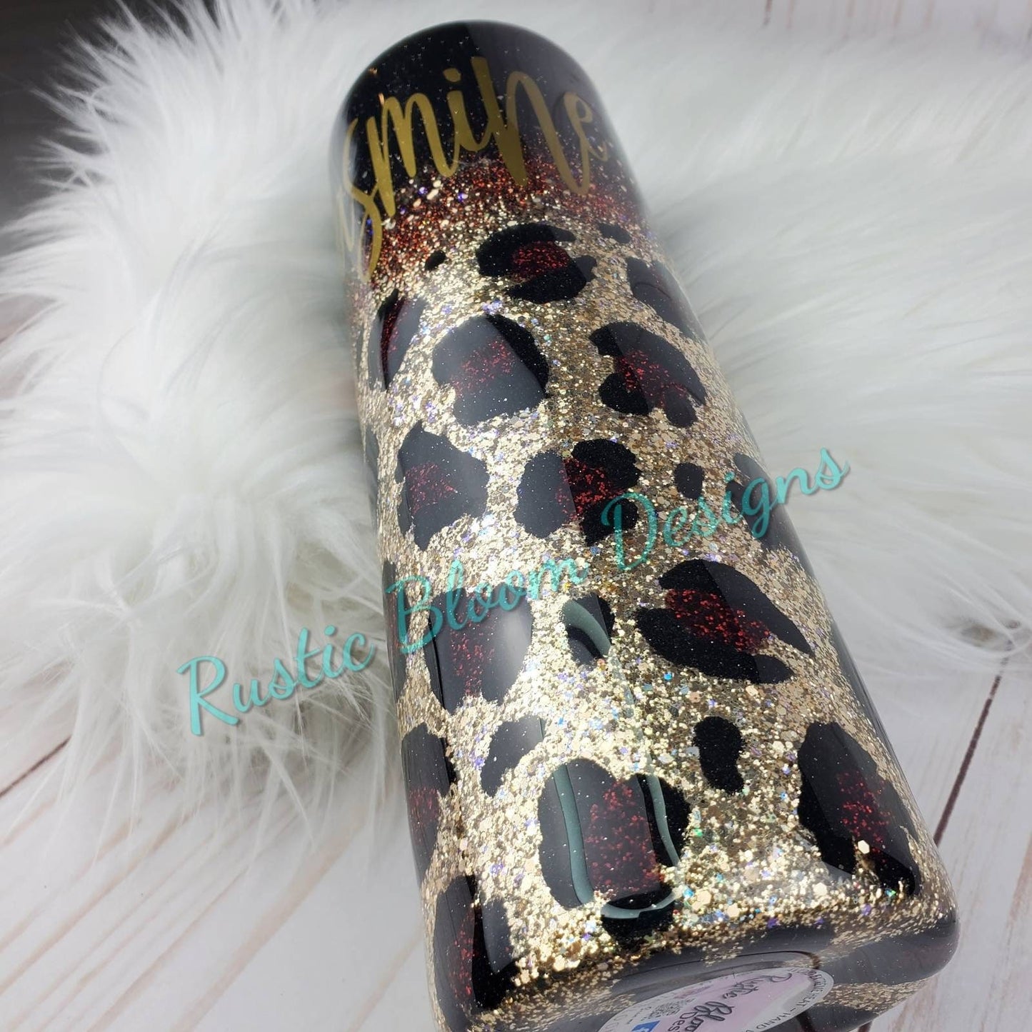 Personalized Black Gold Leopard Glitter Tumbler