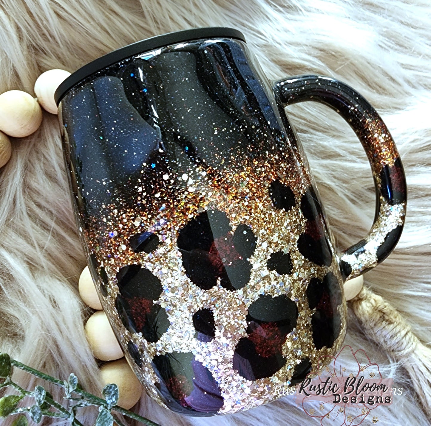 Personalized Black Gold Leopard Glitter Tumbler