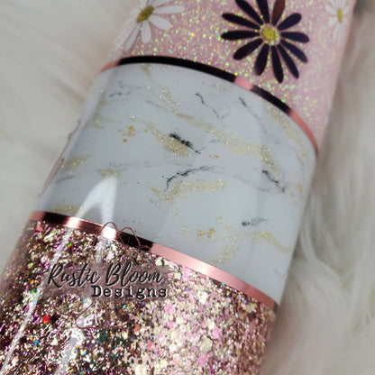 Daisy Rose Gold Glitter Tumbler  Mother's Day gift Custom Cups Nurse Gifts Personalized gifts teacher appreciation gift for mom gift