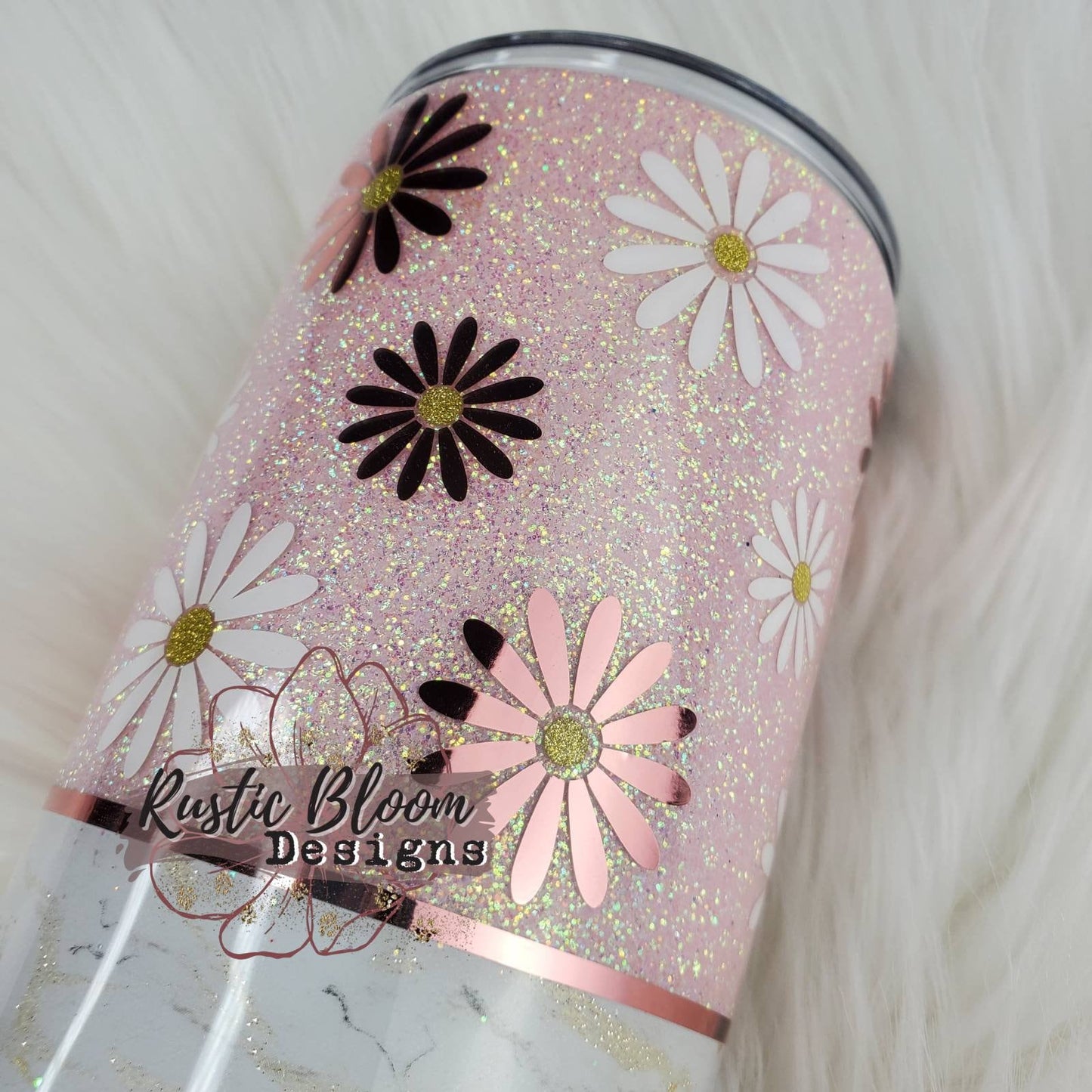 Daisy Rose Gold Glitter Tumbler  Mother's Day gift Custom Cups Nurse Gifts Personalized gifts teacher appreciation gift for mom gift