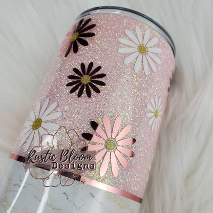 Daisy Rose Gold Glitter Tumbler  Mother's Day gift Custom Cups Nurse Gifts Personalized gifts teacher appreciation gift for mom gift