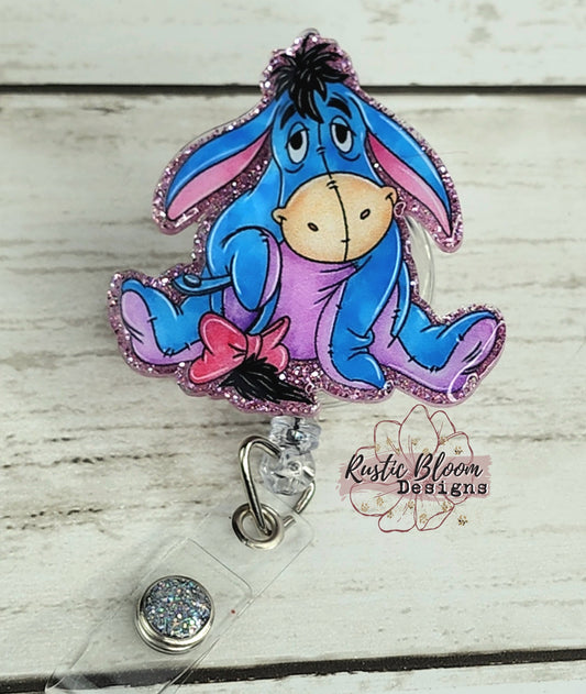 EEYORE Character Glitter Badge Reel Interchangeable RN Custom Retractable BadgeID Holder Teacher Gift For Coworker Name Tag Nurse