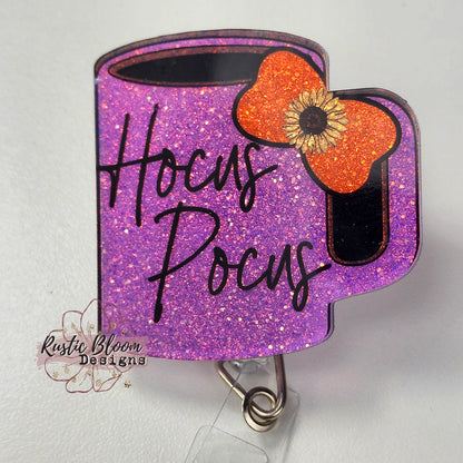 Hocus pocus Glitter Badge Reel Interchangeable Name Tag Work ID Holder Personalized Nurse Gift for Teacher