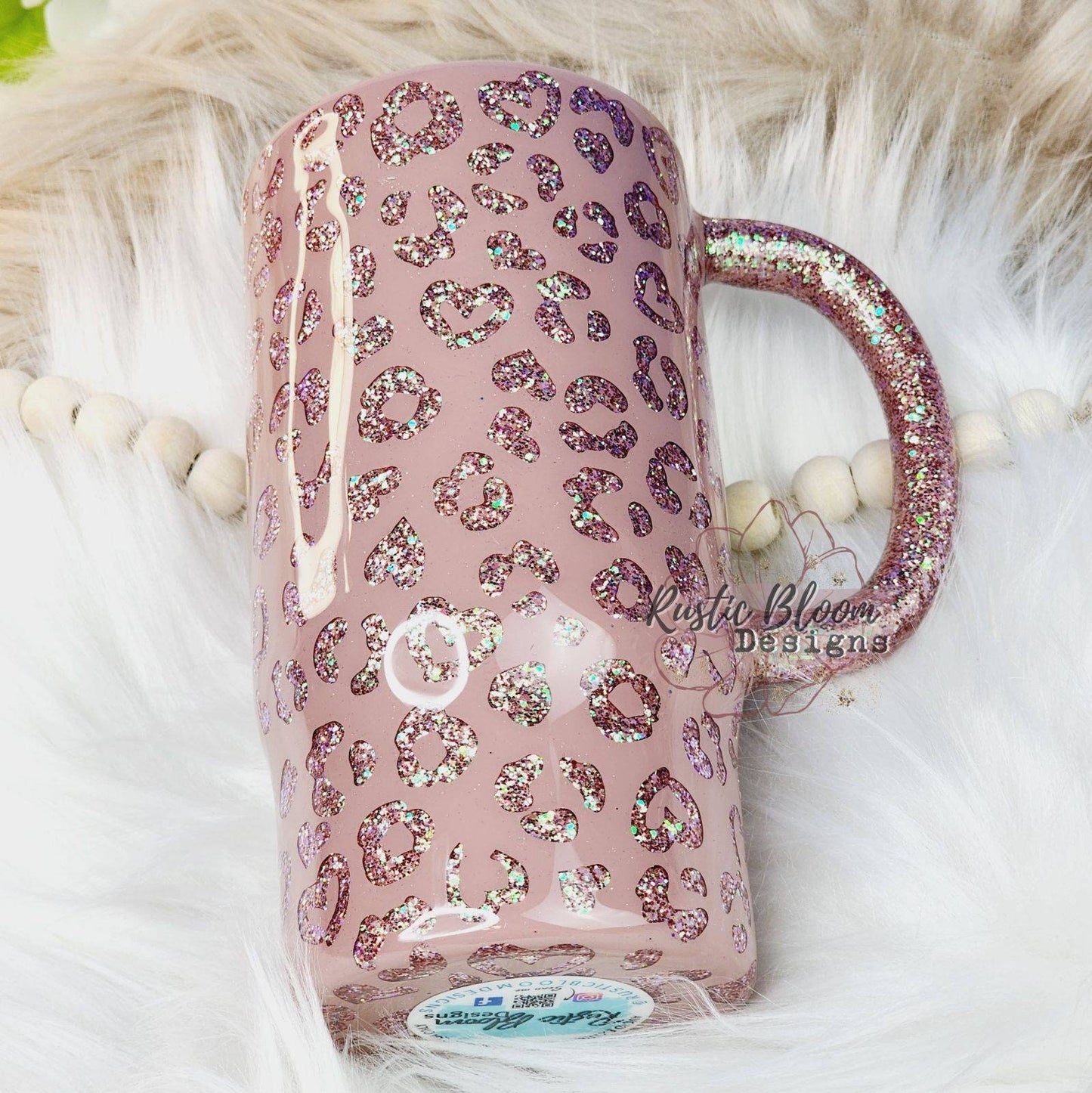 Glitter Pink Peekaboo Leopard Print Cheetah Tumbler Custom Gift for Her Travel Mug Personalized Insulated Coffee Cup with Handle Hot Drinks
