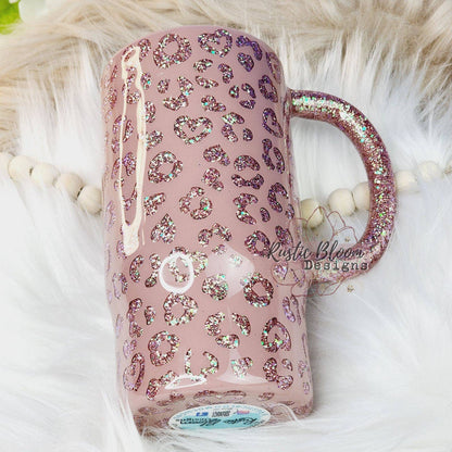 Glitter Pink Peekaboo Leopard Print Cheetah Tumbler Custom Gift for Her Travel Mug Personalized Insulated Coffee Cup with Handle Hot Drinks