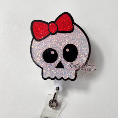 Skull Bow Glitter Badge Reel Halloween Interchangeable Name Tag Work ID Holder Personalized Nurse Gift for Teacher holiday Badge