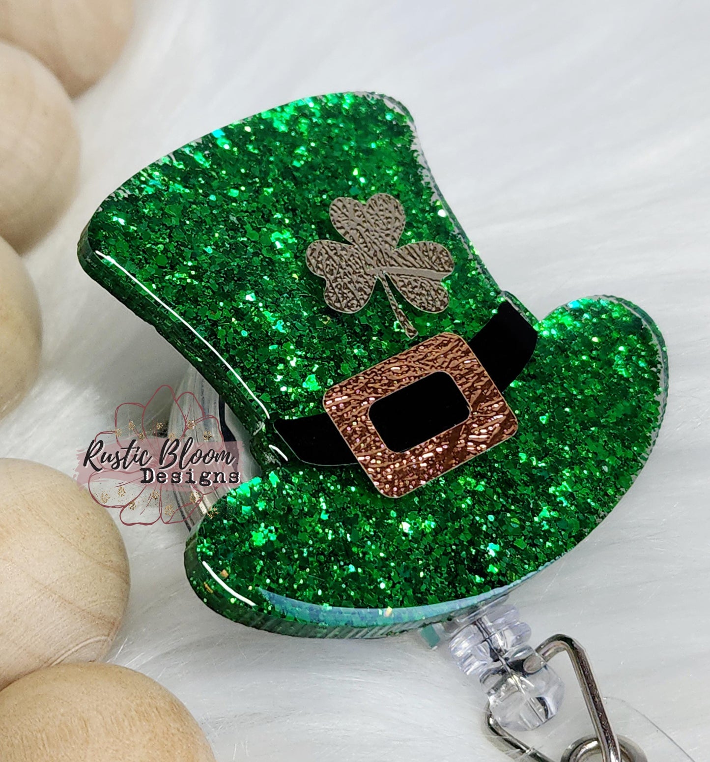 Glitter Leprechaun Hat St Patrick's Day Badge Reel