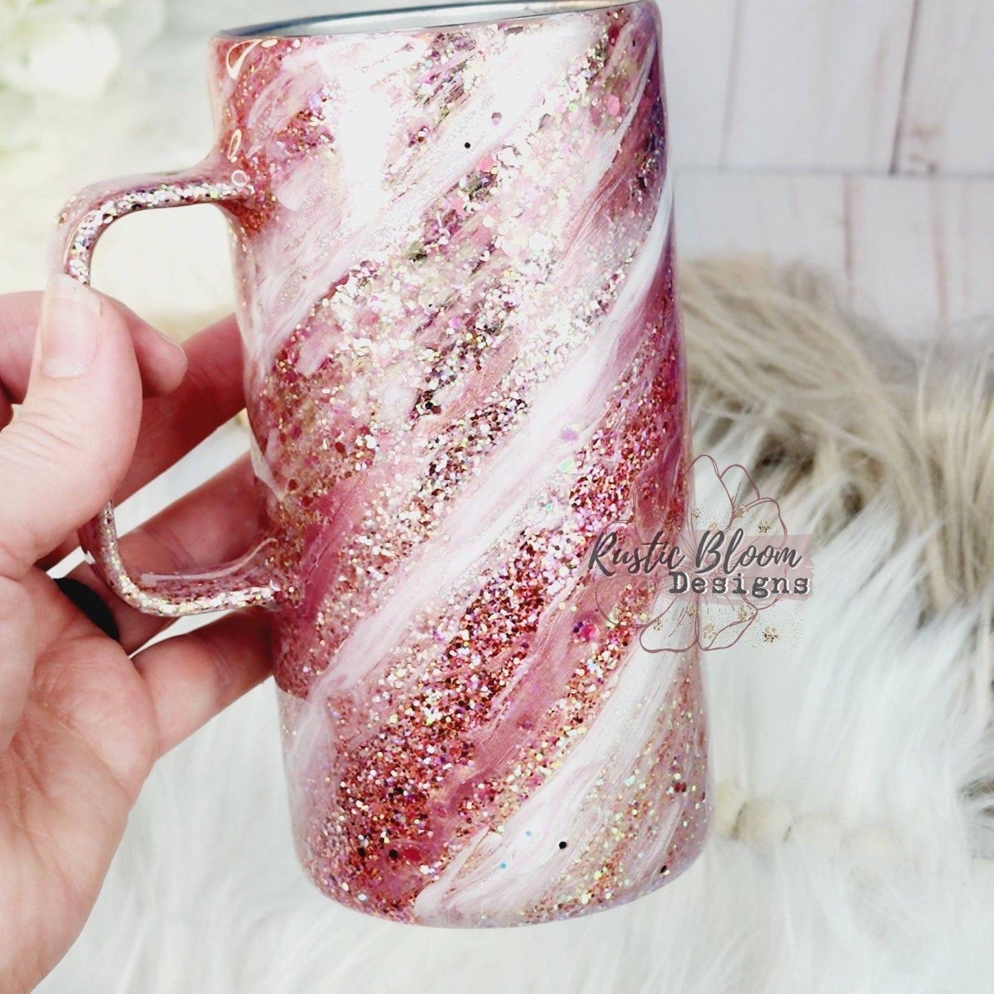 Rose Gold White Pink Milkyway 16oz Tumbler with Handle tumbler