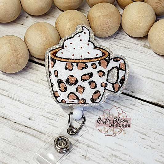 Leopard Print Coffee Mug ID Holder Nurse Gift for Teacher Halloween Badge Holiday Name Holder