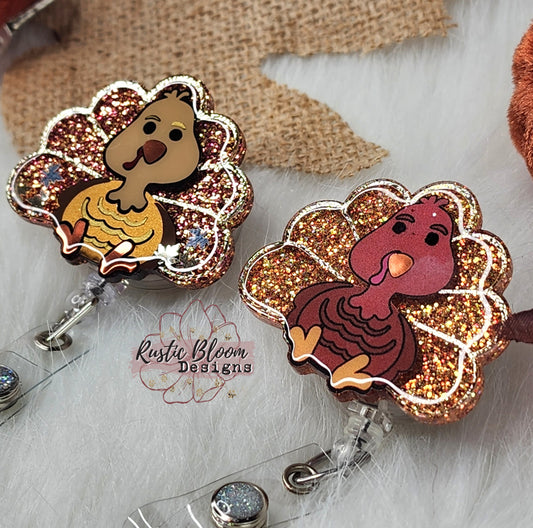Fall Turkey Glitter Badge Reel Interchangeable Name Tag Work ID Holder Personalized Nurse Gift for Teacher Holiday Badge Seasonal Badge