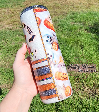 Cute Ghost Pumpkin Glitter insulated Custom Halloween Tumbler Spooky Season insulated 20oz tumbler. tumbler to go. Custom Glitter mug