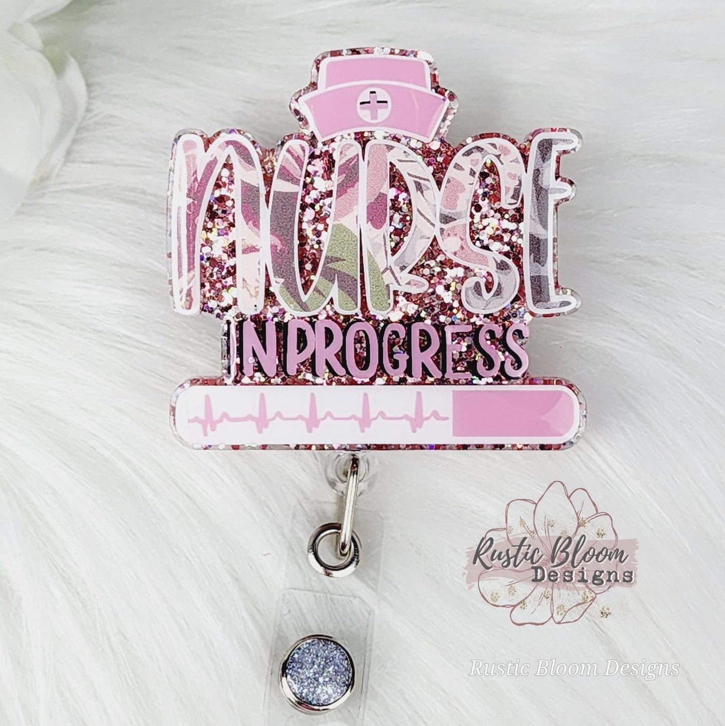 NURSE In Progress Badge Reel Retractable Interchangeable Nursing School Name Holder Custom Gift For Her Student ID Nursing school Name Tag