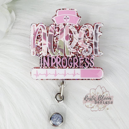 NURSE In Progress Badge Reel Retractable Interchangeable Nursing School Name Holder Custom Gift For Her Student ID Nursing school Name Tag