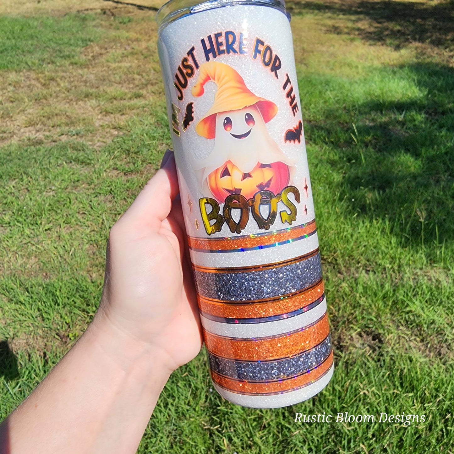 Cute Ghost Pumpkin Glitter insulated Custom Halloween Tumbler Spooky Season insulated 20oz tumbler. tumbler to go. Custom Glitter mug
