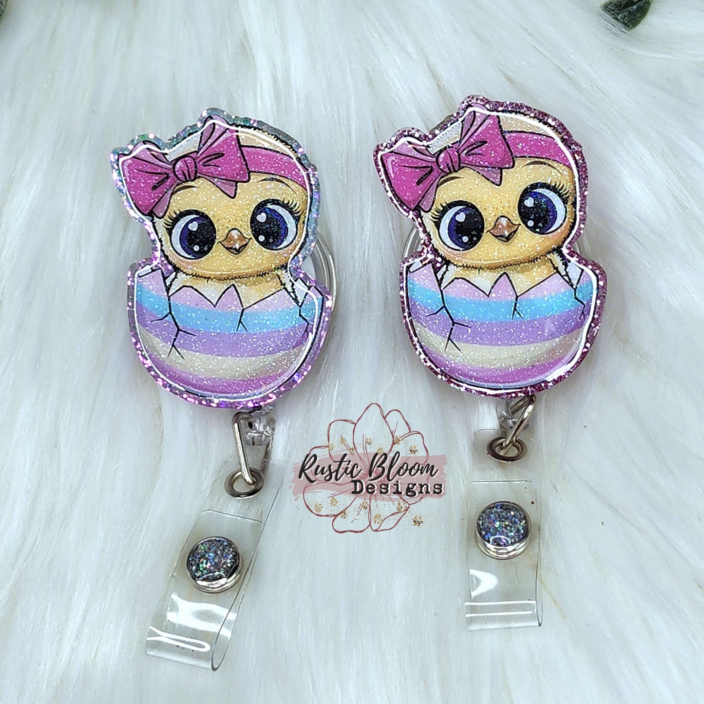 Cute Glitter Chick in egg, Easter Badge Reel, Cute Badge Reel, Nurse badge reel Retractable Reel Glitter Badge Reel Gift for Easter