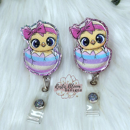 Cute Glitter Chick in egg, Easter Badge Reel, Cute Badge Reel, Nurse badge reel Retractable Reel Glitter Badge Reel Gift for Easter
