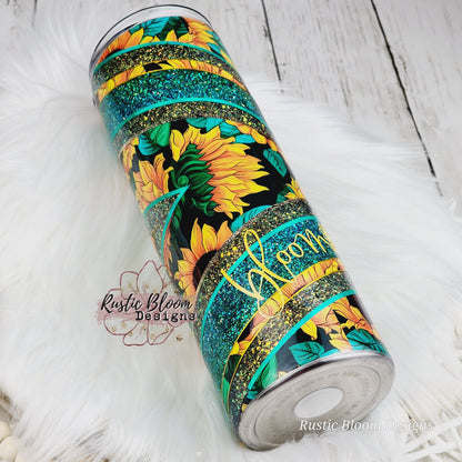 Glitter Sunflower VSplit Tumbler Gift for Her Custom Cups Personalized gifts Teal  VSplit 30oz Ready-to-ship