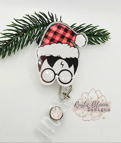 Glitter Harry Potter Santa Hat Badge Reel Interchangeable retractable Custom Work ID Nurse Gift Teacher Christmas Buffalo Plaid