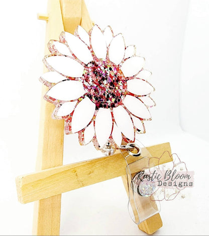 Glitter Sunflower Badge Reel Retractable Interchangeable Nurse Name Holder Custom Gift For Her Work ID holder Teacher ID Tag