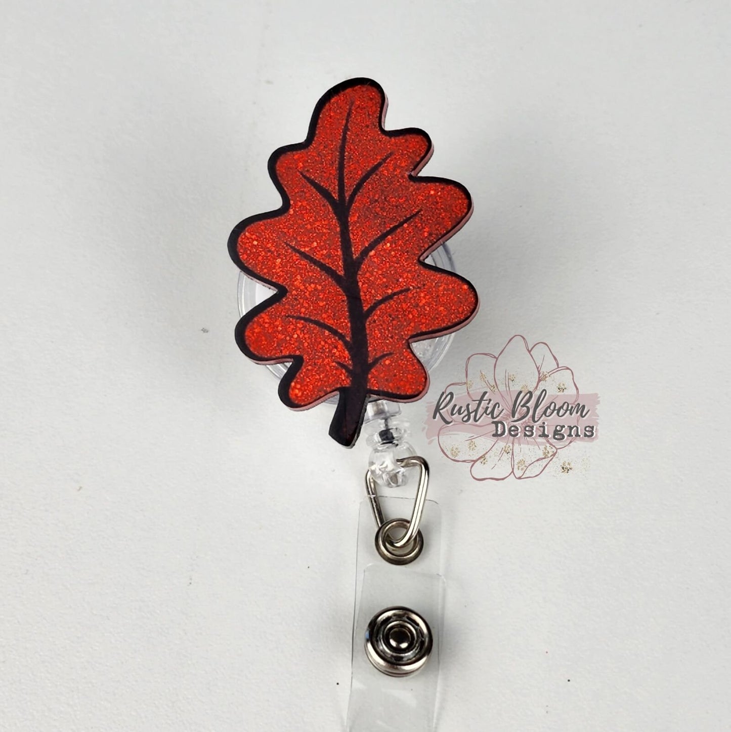 Fall Leaf Glitter Badge Reel Interchangeable Name Tag Work ID Holder Personalized Nurse Gift for Teacher Holiday Badge Seasonal Badge